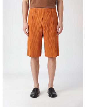 Homme Plissé Issey Miyake Homme Plissé Issey Miyake Knee-Length Pleated Crêpe Chino Shorts - Orange