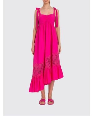Twinset Asymmetric Cotton Dress With Inserts - Pink