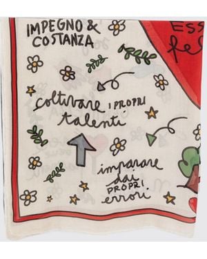 Faliero Sarti Graphic Print Modal And Cashmere Scarf With Fringed Edges - Grey