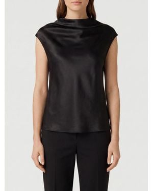 Alberta Ferretti Sleeveless Satin Blouse With Draped Neckline - Black