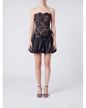Self-Portrait Off-The-Shoulder Lace And Taffeta Balloon Mini Dress - Black