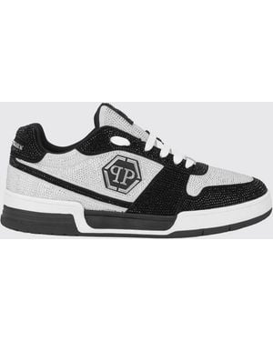 Philipp Plein P-Force Leder-Sneakers Mit Monogramm Und Kristallen - Weiß