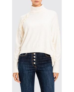 Twinset Lockerer Rollkragenpullover Aus Kaschmirmischung Mit Fransen - Blau