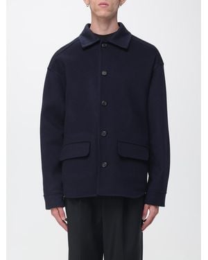 Marni Virgin Wool And Cashmere Shirt Jacket With Dropped Shoulders - Blue