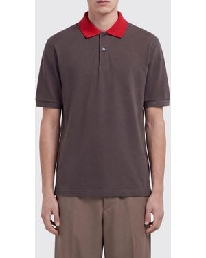 Marni Short-Sleeve Cotton Polo Shirt With Ribbed Collar And Two Buttons - Grey