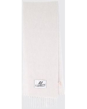Marni Logo-Patch Fringed Alpaca Wool-Blend Scarf - White