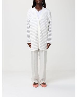 Fabiana Filippi Cardigan Fettuccie Trasparenze Micro Pailettes - Bianco