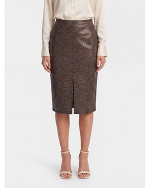 Twinset Slim Fit Python Print Faux Leather Midi Pencil Skirt - Brown