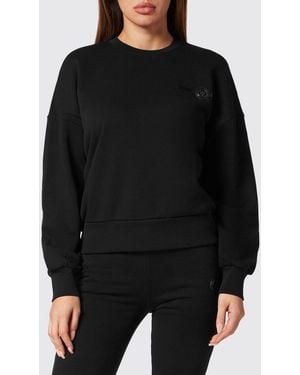 Philipp Plein Jersey-Sweatshirt Von Mit Rundhalsausschnitt, Appliziertem Logo Und Elastischem Saum - Schwarz