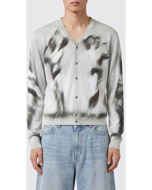 Versace Abstract Pattern Silk Cardigan With V-Neck - Gray