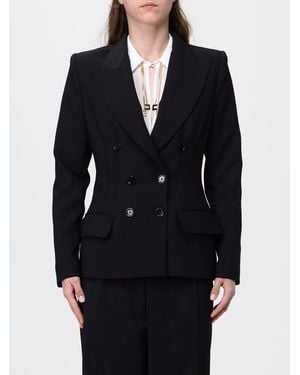 Elisabetta Franchi Double-Breasted Crêpe Blazer With Padded Shoulders - Black