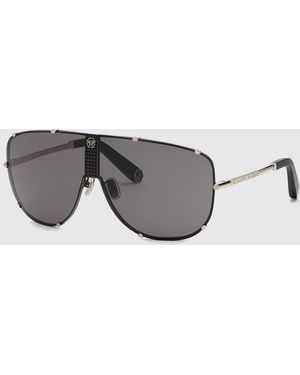 Philipp Plein Metal Mask Sunglasses With Hexagon Logo - Grey