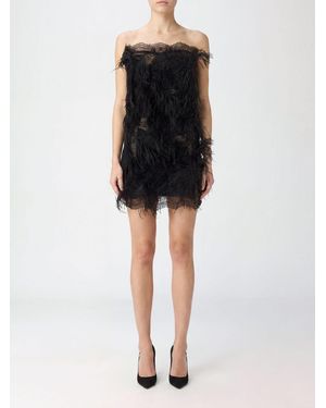 The Attico Feather And Lace-Trimmed Wool Mini Sheath Dress - Black