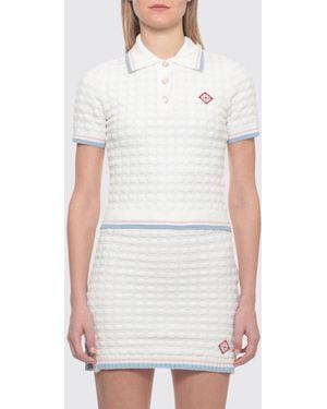 CASABLANCA Slim Fit Contrast Trim Cotton-Blend Knit Polo Shirt - White