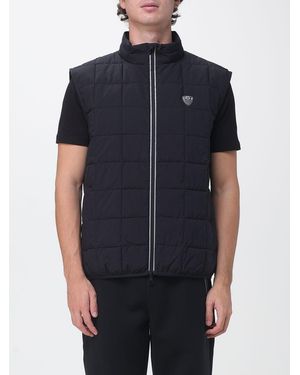 EA7 Short Quilted And Padded Nylon Vest With High Neck And Applied Logo - Blue