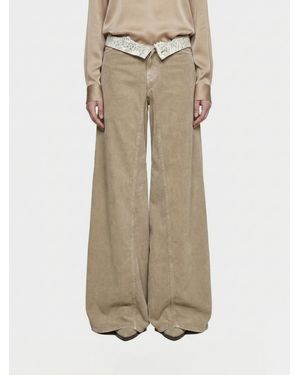 Pinko Cotton Denim Jeans With Lace Inserts - Natural