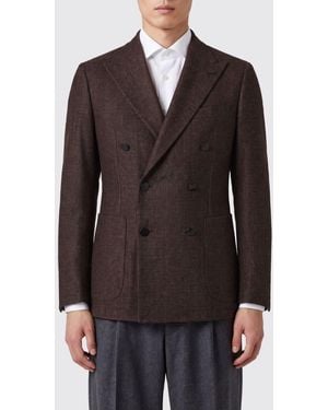 Tagliatore Double-Breasted Virgin Wool And Silk Blazer With Peak Lapels - Brown