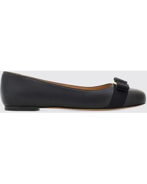 Ferragamo Varina Ballerinas Aus Kalbsleder Mit Schleife Und Runder Spitze - Schwarz