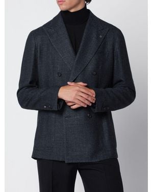 Tagliatore Double-Breasted Virgin Wool And Silk Blazer With Peak Lapels - Blue