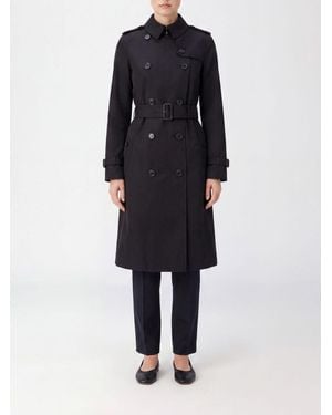 Burberry Knee-Length Double-Breasted Cotton Trench Coat With Belt And Epaulettes - Blue