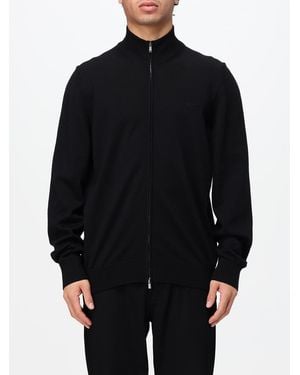 BOSS Virgin Wool Cardigan With High Neck And Zip Closure - Black