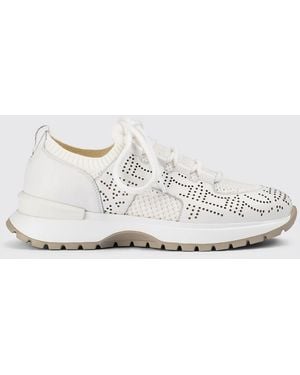Doucal's Perforated Leather And Crochet Knit Trainers - White
