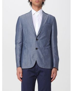Corneliani Silk And Wool Single-Breasted Jacket - Blue