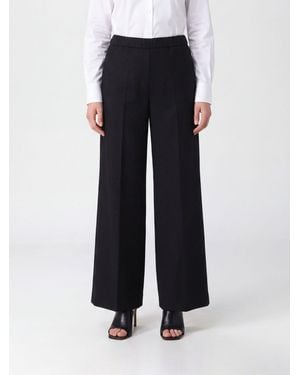 Aspesi Wide Leg Crêpe Trousers With Elasticated Waist - Blue