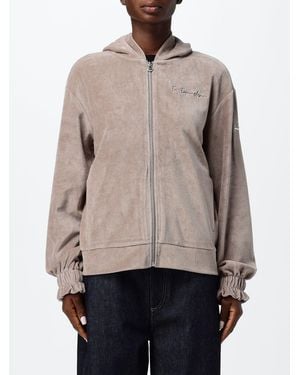 EA7 Chenille And Velvet Zip-Up Hoodie With Embroidered Logo - Natural