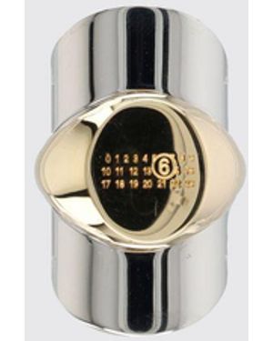 MM6 by Maison Margiela Two-Tone Brass Ring With Abstract Design And Engraved Logo - White