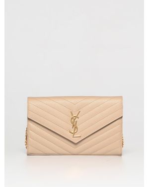 Saint Laurent Cassandre Grain De Poudre Leather Wallet Bag - Natural