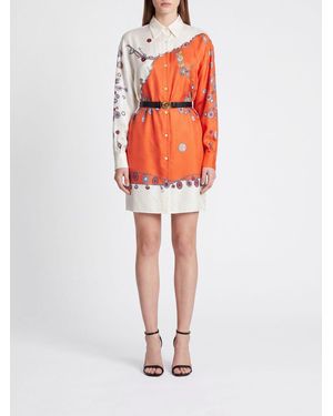 Versace Graphic-Print Silk Mini Chemisier Dress With Waist Belt - Orange