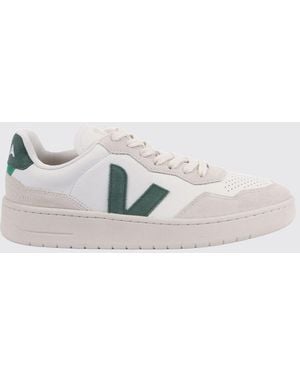 Veja V-90 Sustainable O.T. Leather Sneakers With Suede Panels - White