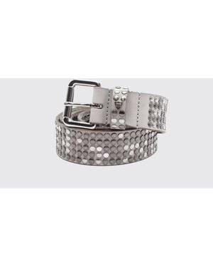 HTC Cowhide Leather Belt With Embroidery - White
