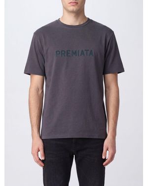Premiata Cotton Crewneck T-Shirt With Contrast Logo And Dropped Shoulders - Grey