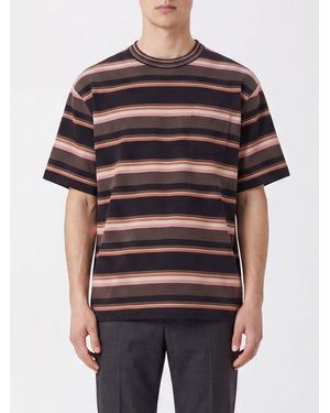 Sacai Camiseta De Rayas En Algodón Con Bolsillo De Parche Y Hombros Caídos - Negro