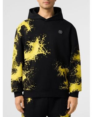 Philipp Plein Cotton Hoodie With Abstract Print And Hexagon Logo - Black