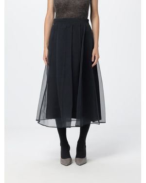 Brunello Cucinelli Falda Midi De Vuelo De Seda Con Cintura Alta - Negro