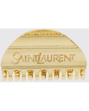 Saint Laurent Half-Moon Brass Hair Clip With Ysl Cutout Logo - Metallic