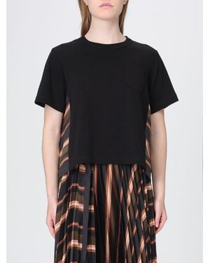 Sacai Baumwoll-T-Shirts Mit Streifenpanel - Schwarz