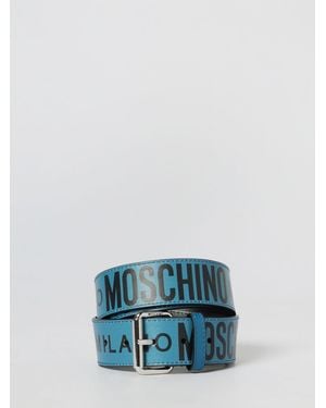 Moschino Leather Belt With Printed Logo - Blue