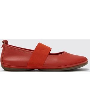 Camper Right Nina Leather Mary Jane Ballet Pumps With Elastic Inserts - Red
