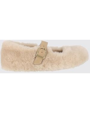 Birkenstock Santa Clarita Shearling Mary Janes With Adjustable Strap - Natural