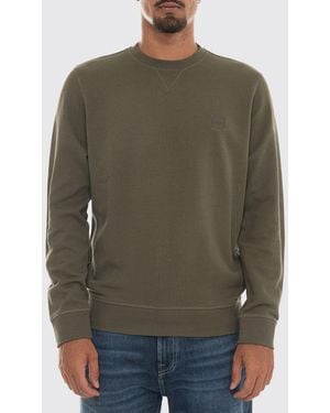 BOSS Crewneck Cotton Jumper With Elasticated Cuffs And Hem - Green