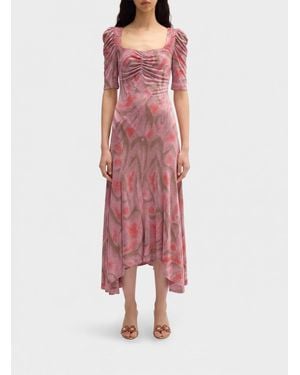 MACCAPANI Gina Printed Viscose Midi Dress - Pink
