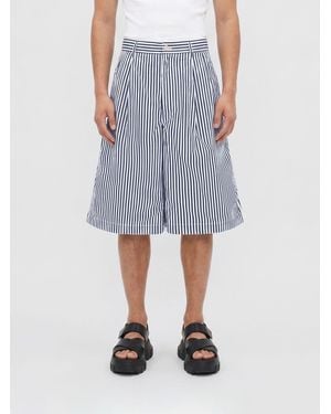 Comme des Garçons Knee-Length Wide Leg Striped Chino Shorts - Blue