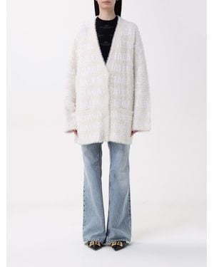 Balenciaga Logo Jacquard Cardigan Fluffy Knit - White