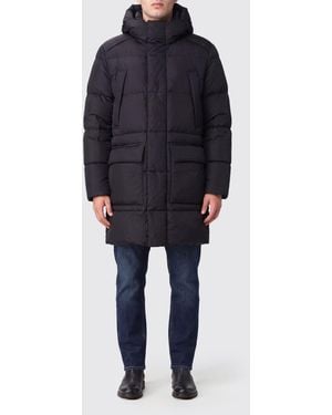 Add Water-Repellent Nylon Long Down Jacket With Ped Hood - Blue