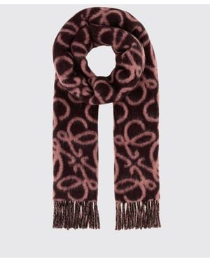 Loewe Bufanda De Mezcla De Lana Y Alpaca Con Monograma Y Bajo Con Flecos - Marrón