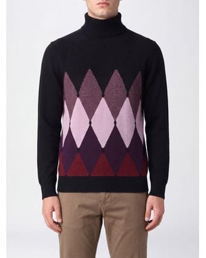 Ballantyne Multicolor Argyle Pattern Pure Cashmere Turtleneck Sweater - Blue